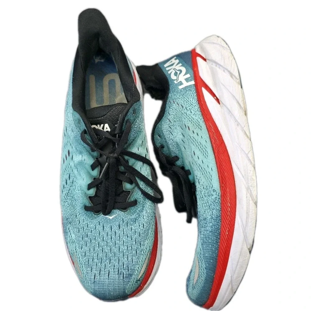 Hoka One One Clifton 8 Mens 12.2E 1121374 RTAR Blue Red Running Shoes Sneaker